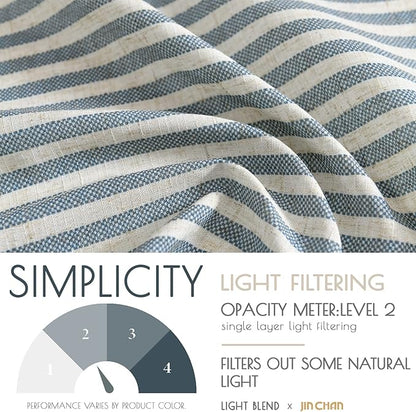 jinchan Tab Top Linen Kitchen Curtains 24 Inches Striped Tier Curtains Farmhouse Modern Cafe Style Small Window Treatments Airy Light Filtering Rod Pocket for Living Room Bathroom 2 Panels Blue