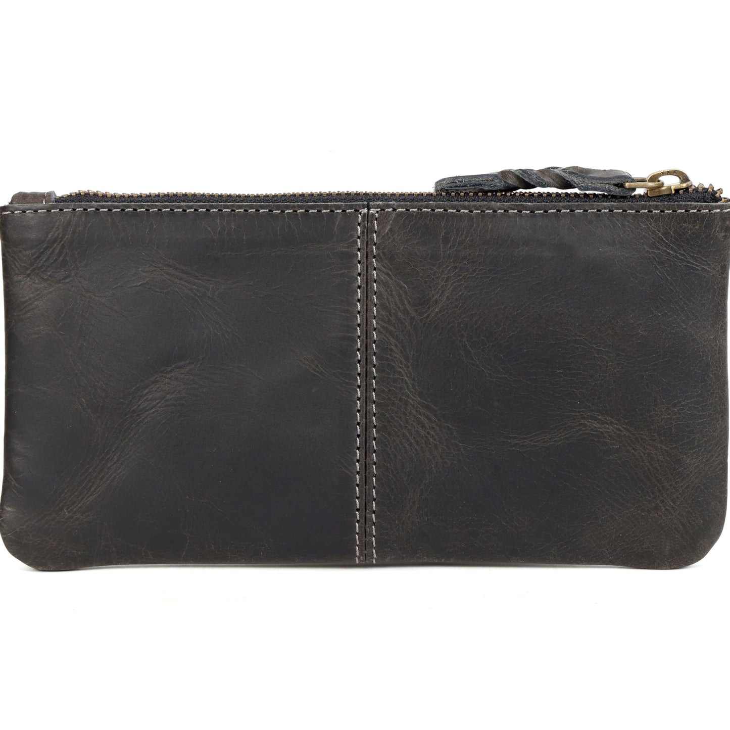 LEATHER TOWN Leather Pencil Case Pouch 8" x 4" - Leather Pen Case with Zipper (Black)