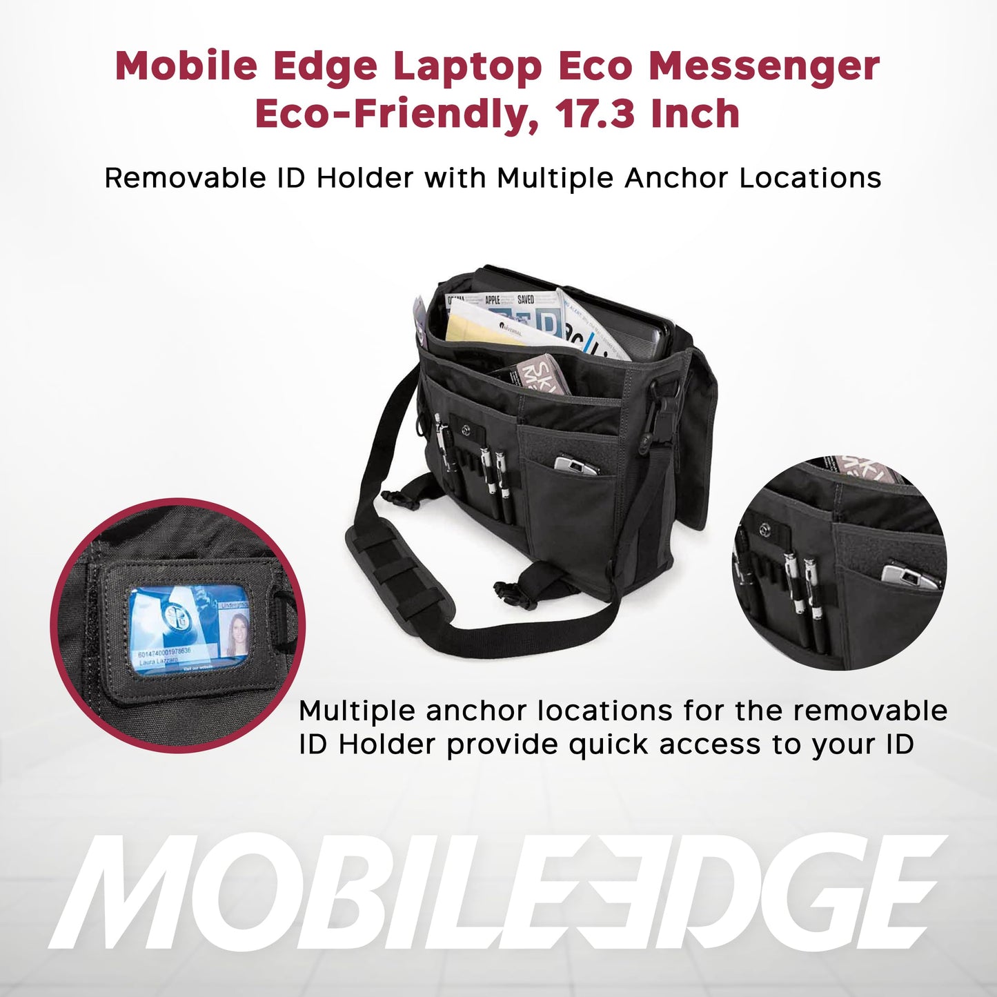 Mobile Edge ECO Laptop Messenger Bag for Men and Women, Fits Up To 17.3 Inch Laptops, Travel Work Computer Bag, Cotton Canvas, Padded Pockets, Black