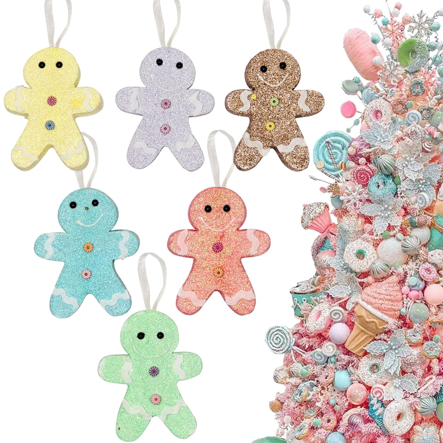 6Pcs 4.3inch Christmas Gingerbread Man Candy Land Ornaments Decoration,Hanging Candy Cane Crafts for Xmas Tree Décor,Ideal for Xmas, New Year, Birthdays, Weddings & Home Parties