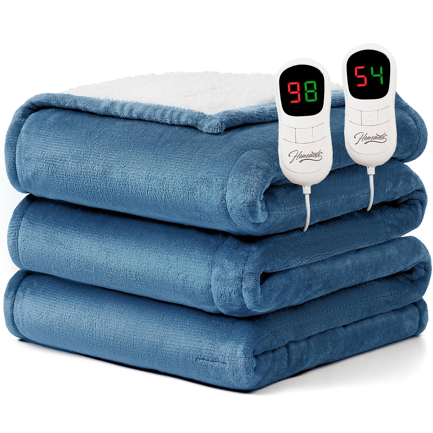 Homemate Heated Blanket Electric Throw - 50"x60" Heating Blanket Throw 1/2/4/6/8 Hours Auto-Off 10 Heat Level Over-Heat Protection Flannel Sherpa ETL Certification