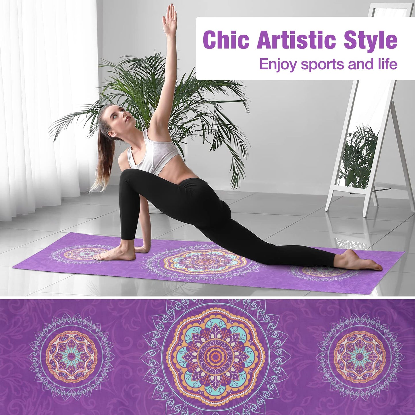 MoKo Yoga Towel, Non Slip Hot Yoga Blanket Printing Pattern Quick Dry with Corner Pocket for Bikram, Pilates, Gym Workout, Outdoor Picnic
