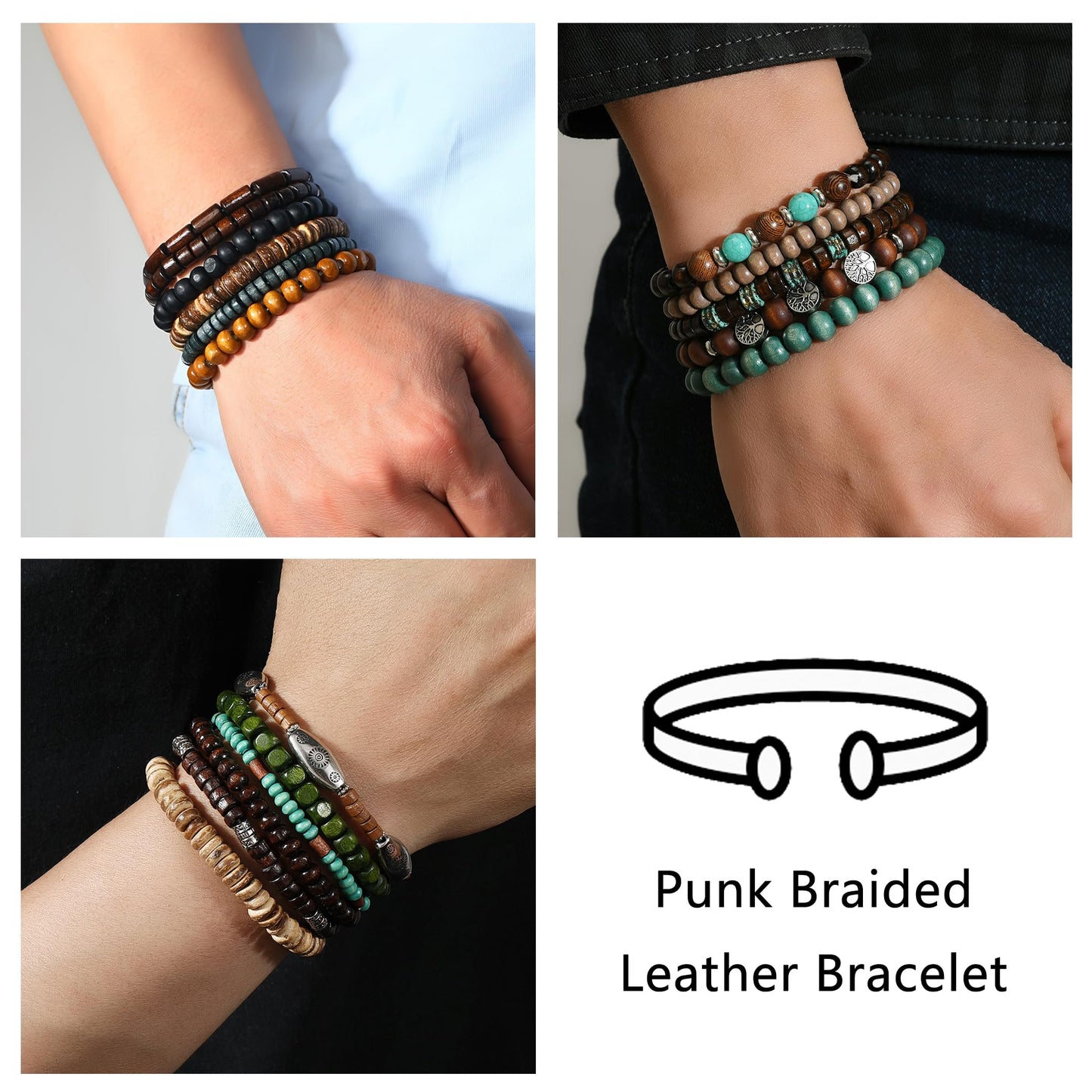 FIRAZIO 32 Pcs Wooden Beaded Bracelets for Men Adjustable Pulseras Para Hombres Set, Mens Bracelet Meaningful Gift