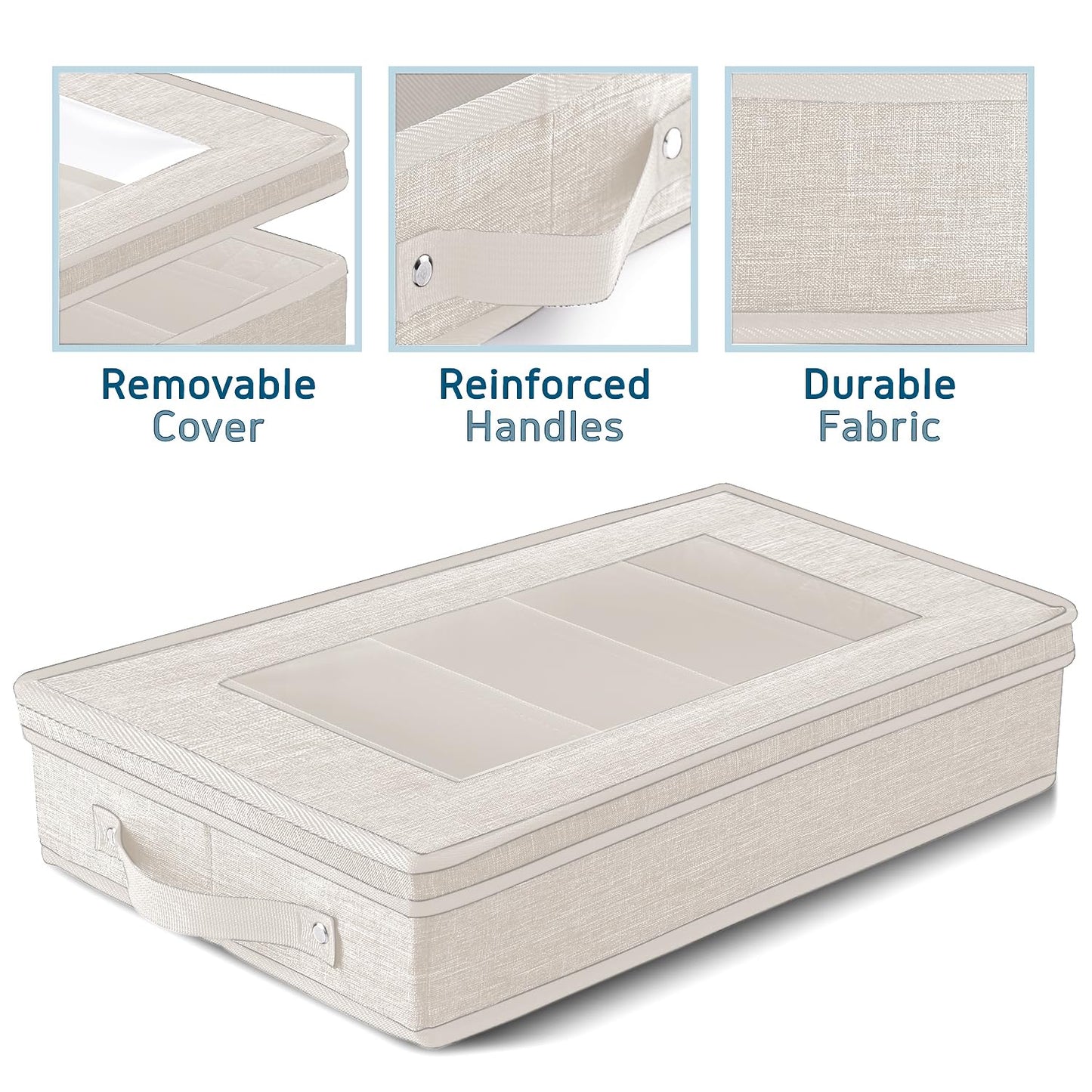 Flatware & Utensil Storage, Durable Silverware Storage Box with Padded Dividers, 5 Compartment Flatware Storage Case, Silverware Case with Handles, Protects and Organizes Cutlery, Cream