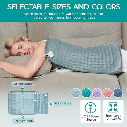 Large Heating Pad for Back Pain Relief, Electric Heating Pad for Neck and Shoulders, Auto Shut Off, Fast Heat, Christmas Gifts for Women Men, Birthday Gifts for Mom Dad (17'' x 33)