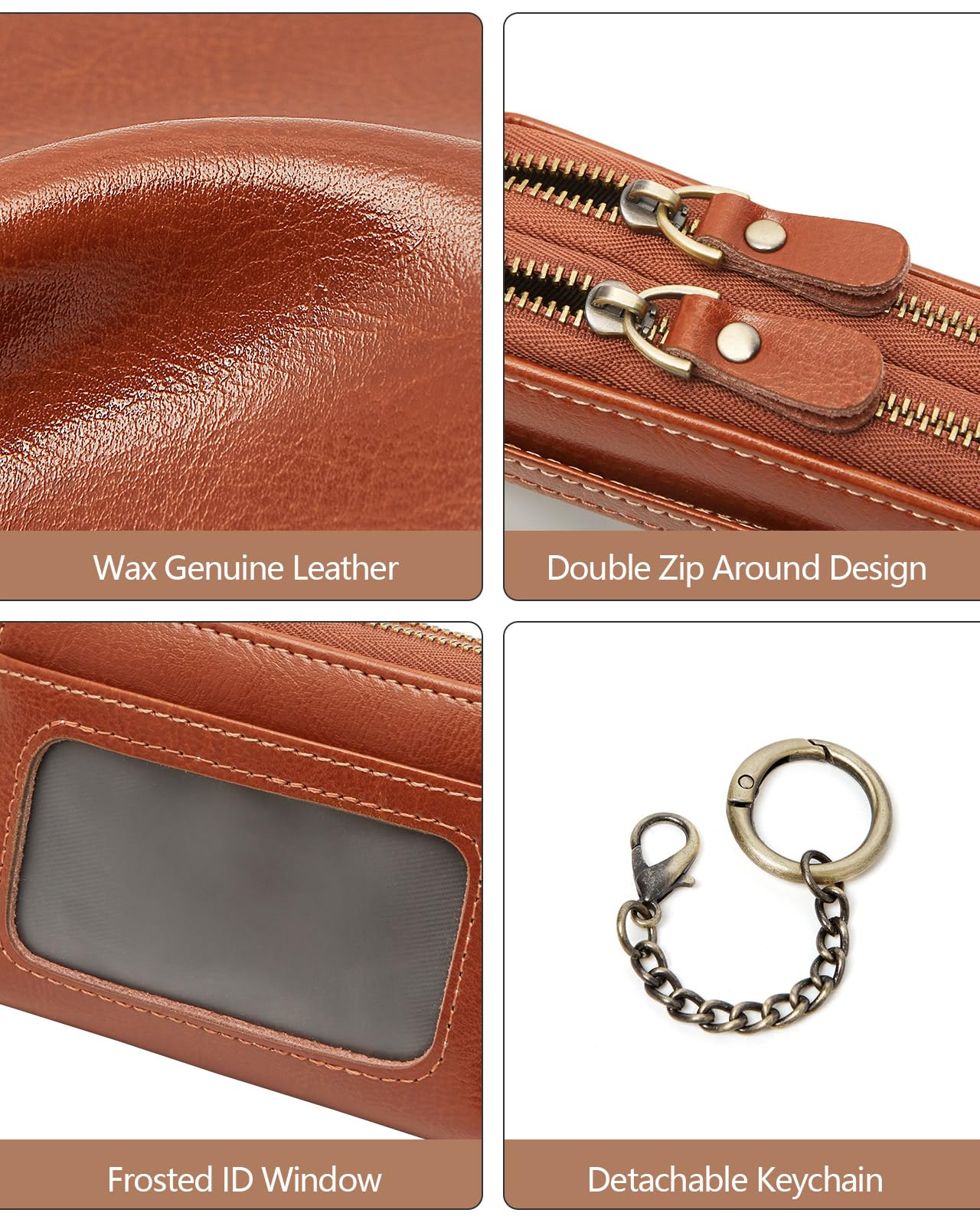 TFKGS Credit Card Holder for Women RFID Wallet Leather Womens Wallet with Zipper Blocking Keychain Card Accordion Wallets Gifts for Women Brown