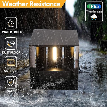 12W 4Pack Outdoor Wall Lights Exterior/Interior,LED Black Outdoor Wall Sconces Light Fixtures Modern,IP65 Waterproof Square Aluminum Wall Lamps, Up and Down Lights 6500K Cold Lights