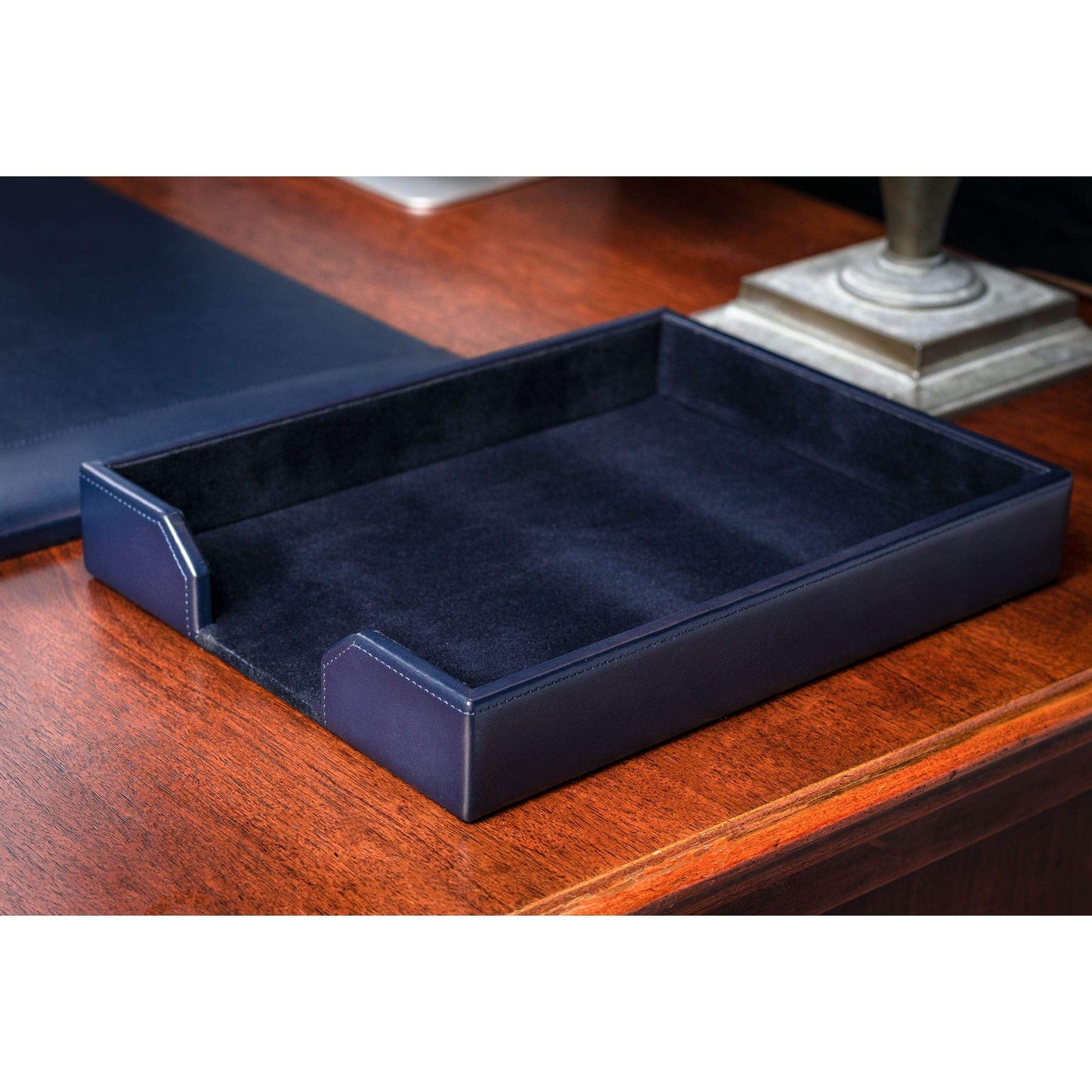 DACASSO Bonded Leather Desktop Letter Tray - Luxury Letter Holder & Paper Organizer for Desk - Office Organization & Executive Desk Decor - (Navy Blue) 13.5 x 10.5 x 2