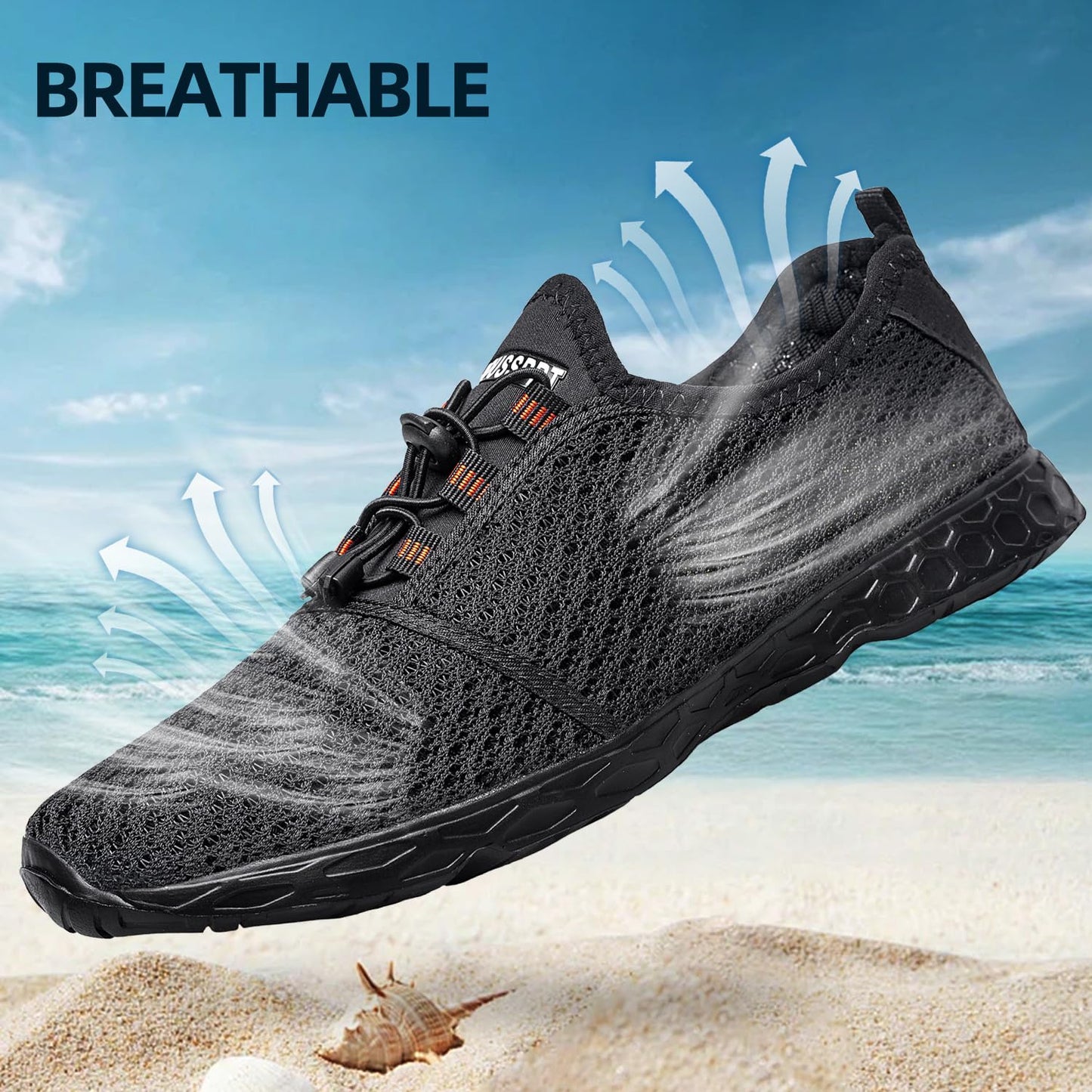 DOUSSPRT Men's Water Shoes Quick Drying Sports Aqua Shoes Dark Allblack Size 10.5