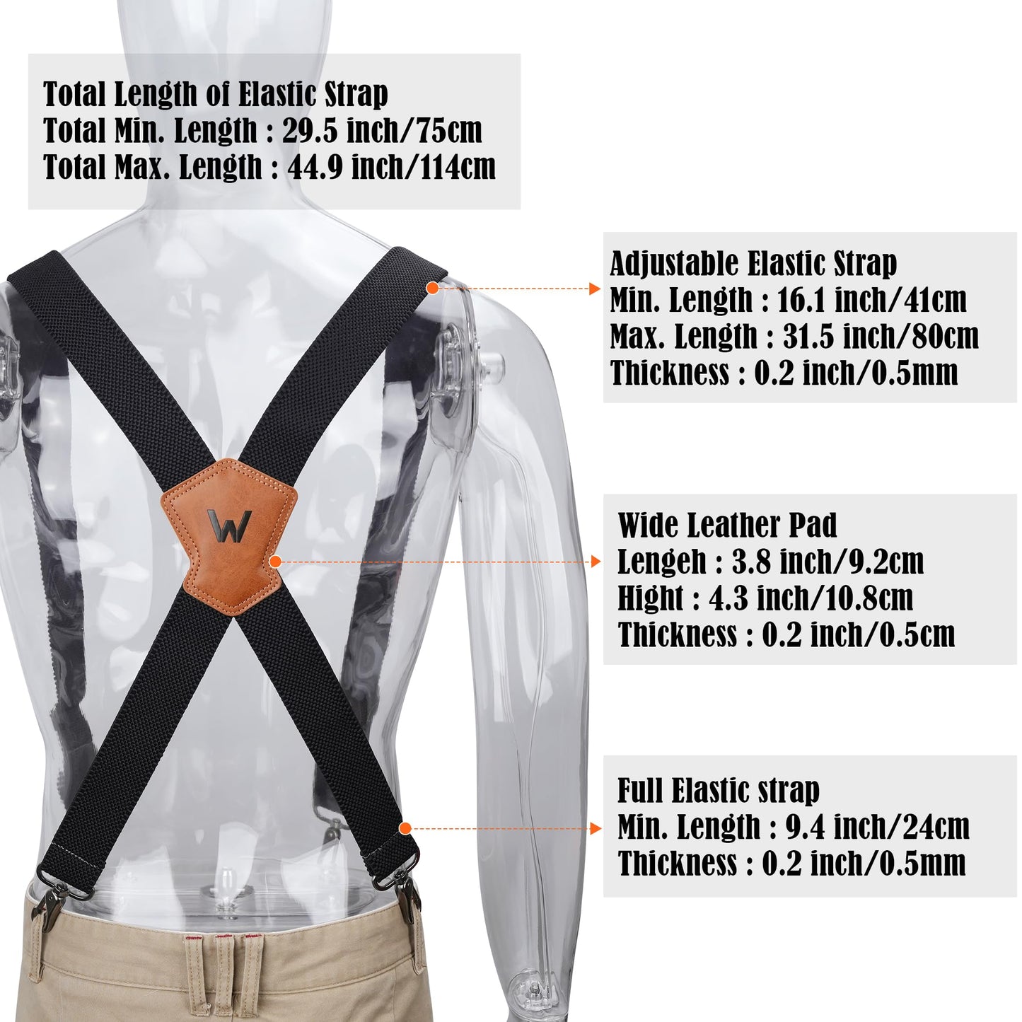 WELKINLAND 1.5In HD Elastic Suspenders, Heavy-Duty Work Suspenders, Comfy Belt Loop Suspenders with Hooks, Men Suspender for Pants, Men's Suspender for Jeans