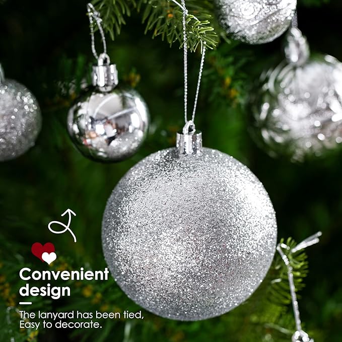 Christmas Ornaments for Xmas Trees,Silver Shatterproof Christmas Ball Ornaments