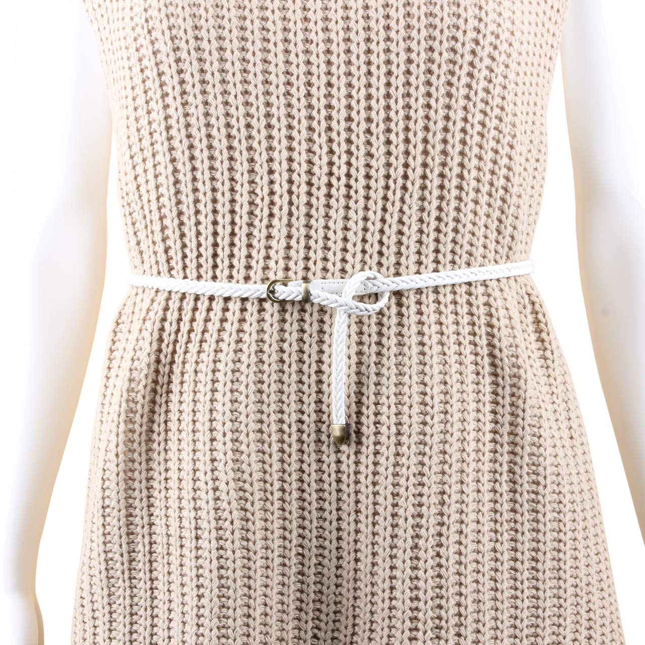Ayliss Braided Belt Women PU Leather Waist Belt Skinny Woven Belt for Dress Jeans Valentine's Days Gift (White+Khaki+Brown)