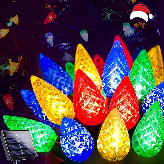 C6 Solar Christmas Lights Outdoor, 100 LED 40FT Christmas Decorations Outdoor Waterproof, Solar String Lights for Outside with 8 Modes, Fairy Twinkle Light for Tree Garden Yard Xmas Decor (Multicolor)