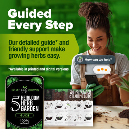 HOME GROWN Indoor Herb Garden Starter Kit - Christmas Gift for Gardeners - Complete 5 Herb Plant Grow Kit - Unique Gift for Mom, Women, Her, Men - Birthday Gift