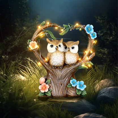 FLJZCZM Owl Statue with Solar Lights Outdoor Decor, Resin Owls Figurines for Garden Patio Lawn Decorations, Christmas Birthday Gifts for Women Friends (7.6Inches)