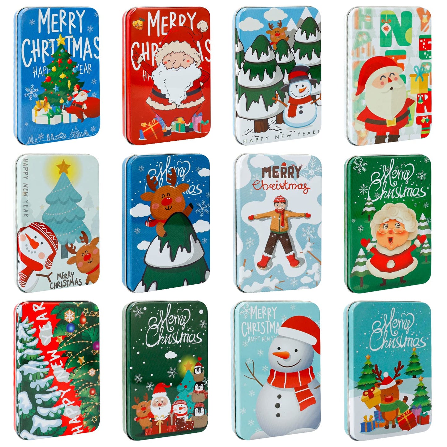 MGparty 12 PCS Christmas Gift Card Tin Boxes For Christmas Greeting Cards, Christmas Metal Tin Small Gift Boxes With Lids For Xmas Stocking Stuffers Party Favors,Christmas Holiday Gift Box Set