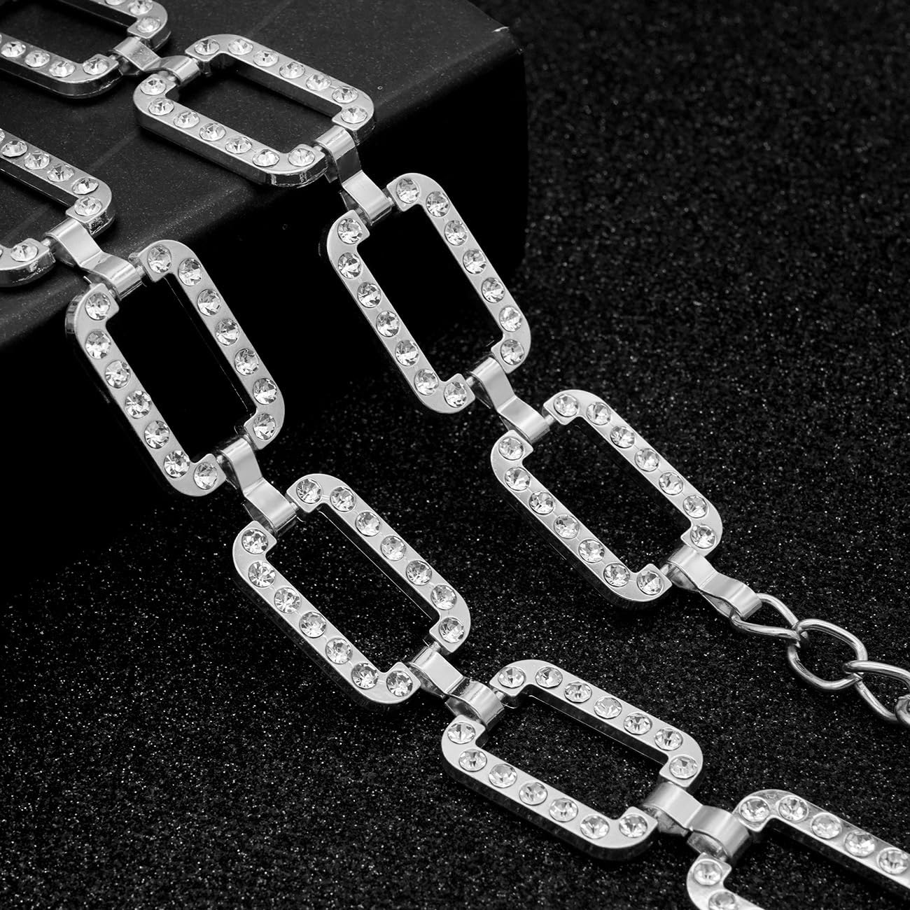 LIMHOO Metal Waist Chain for Women Rhinestone Chain Belt Crystal Waist Belt for Dress (Square-Silver-S)