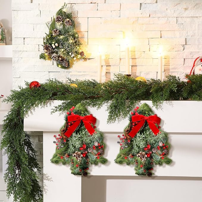 6 Pcs 13 Inch Christmas Wreath Christmas Tree Wire Wreath Metal Frame Xmas Garland DIY Craft for Holiday Wall Porch Home Decoration Front Door Chair Fireplace Hanging Decor Xmas Tree