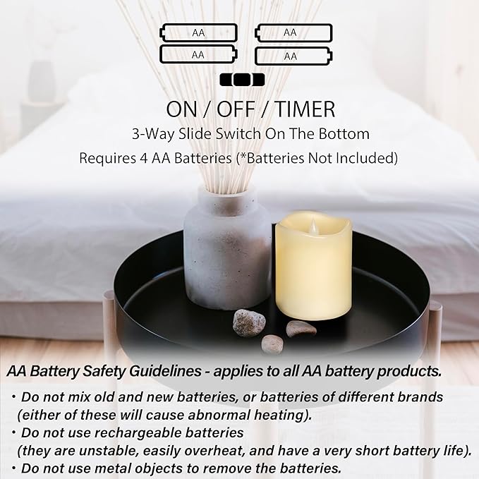 Flameless Candles Last 1300+ Hours Real Wax Flame Effect Auto-Moving 3D Wick, LED Pillar Candles with Timers Battery Operated - Ivory 6“6”