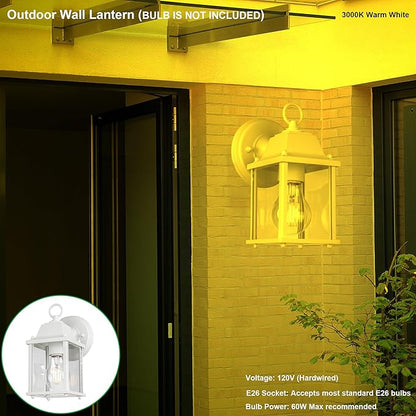 LIT-PaTH Outdoor Wall Lantern, Wall Sconce as Porch Lighting Fixture, E26 Base, Aluminum Housing Plus Glass, Water-Proof and Outdoor Rated, ETL Qualified, 1-Pack, White
