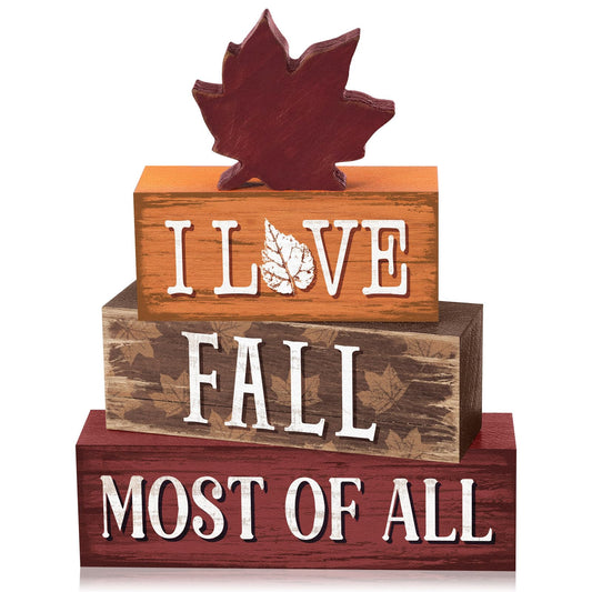 Yousoontic 4 Pcs Fall Maple Leaf Wooden Table Decorations Autumn Rustic Block Signs Centerpiece Tiered Tray Decor Wood Farmhouse Vintage Tabletop Decor Gift for Kitchen Entryway Home Desk