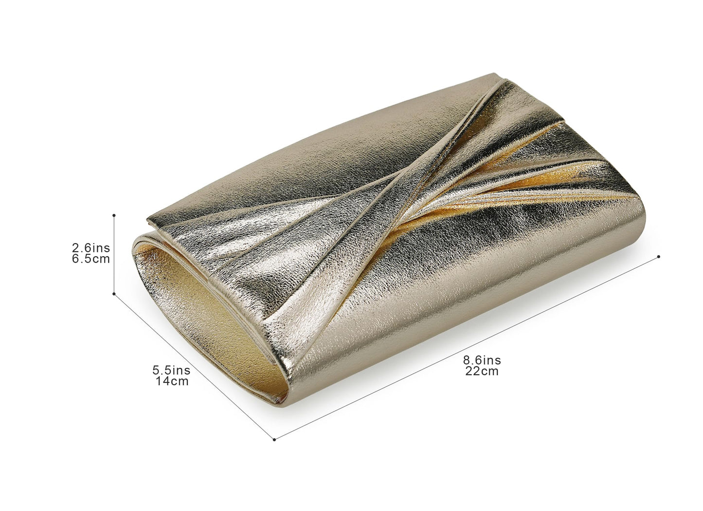 WHIMFINITY Formal Clutch Purse for Women Gold or Silver Clutch for Wedding, Prom, Evening Parties (Light Gold)