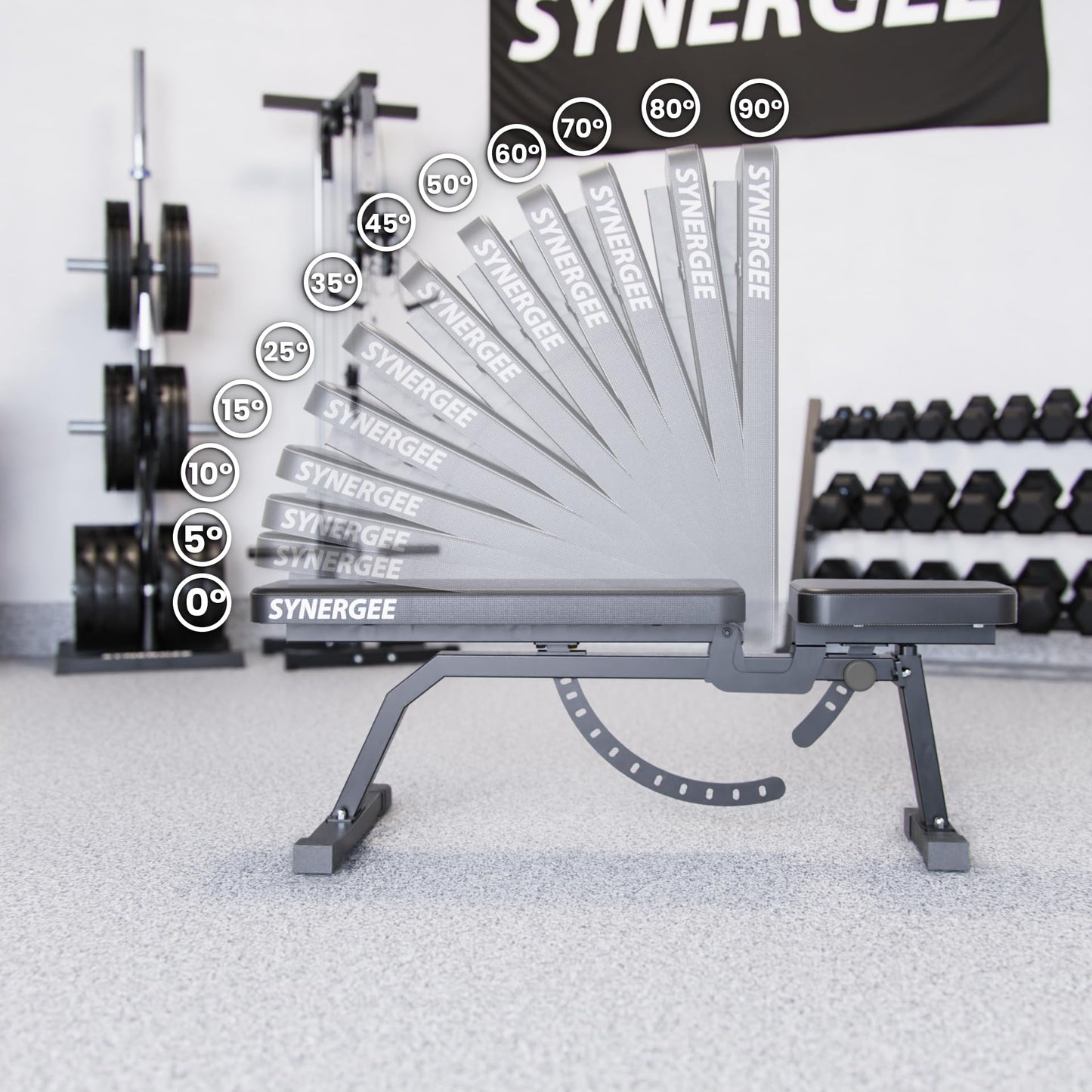 Synergee Adjustable Incline Workout Bench. Weight Bench for Dumbbell & Barbell Press Exercises & Workouts. Great for Commercial, Garage and Home Gym.