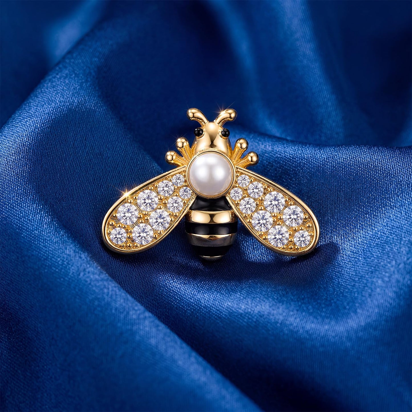 Cicy Bell Womens Bee Brooch Pin 18K Gold Plated Oval Pearl Cubic Zirconia Birthday Pin Vintage Crystal Rhinestone Animal Lapel Pins Trendy Cute Jewelry Gift