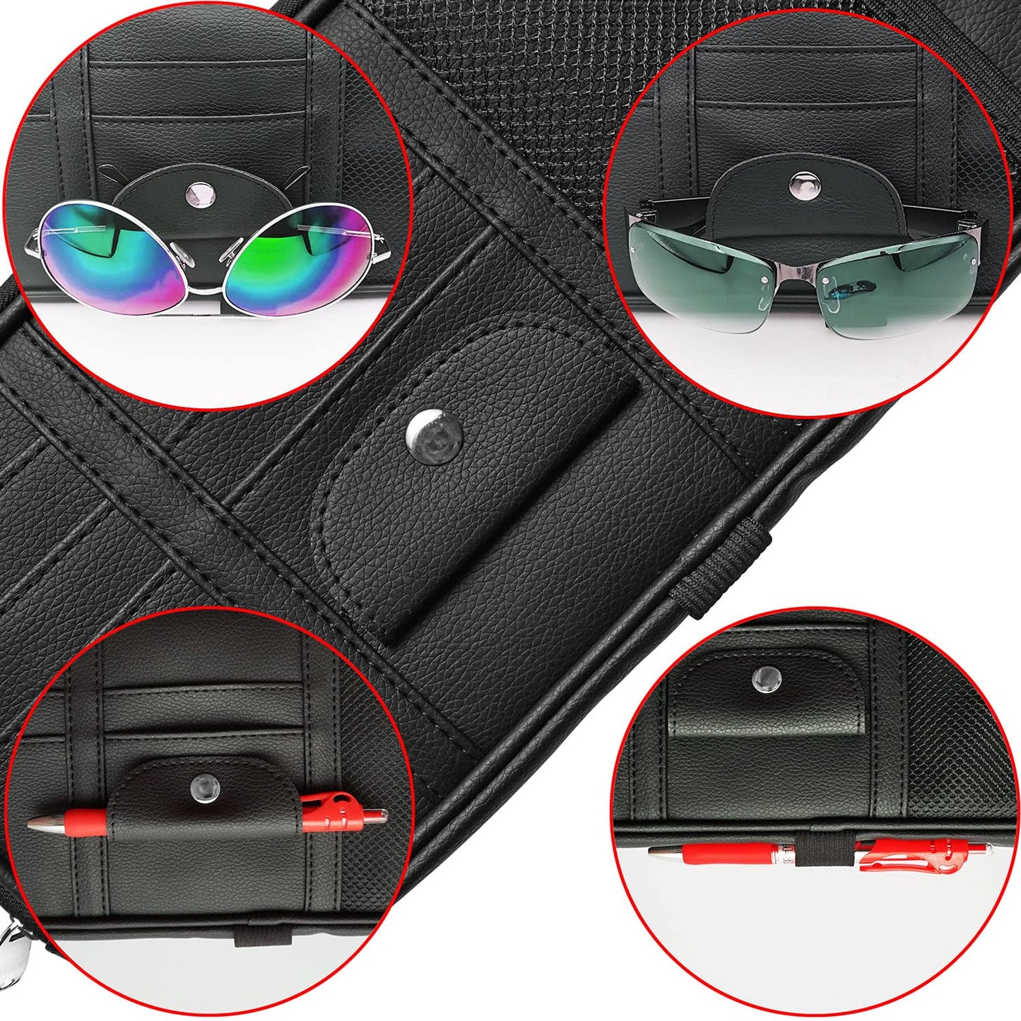 Da by Car Sun Visor Organizer, Multi-Pocket Visor Organizer Storage Pouch for Cars, SUVs & Trucks with Double Zippers, Elastic Bands & Glasses Clip - Organizes Essentials Keep Tidy (Black)
