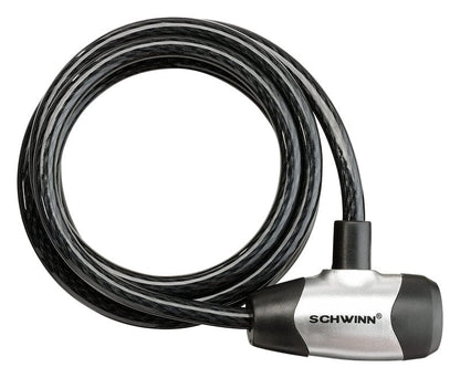 Schwinn Bike Cable Lock with Keys, 6 ft x 8 mm, Black, Durable Steel, Protective Vinyl Cover, Carrying Bracket for Transport, Anti Theft Protection, Bike Lock Cable for Security