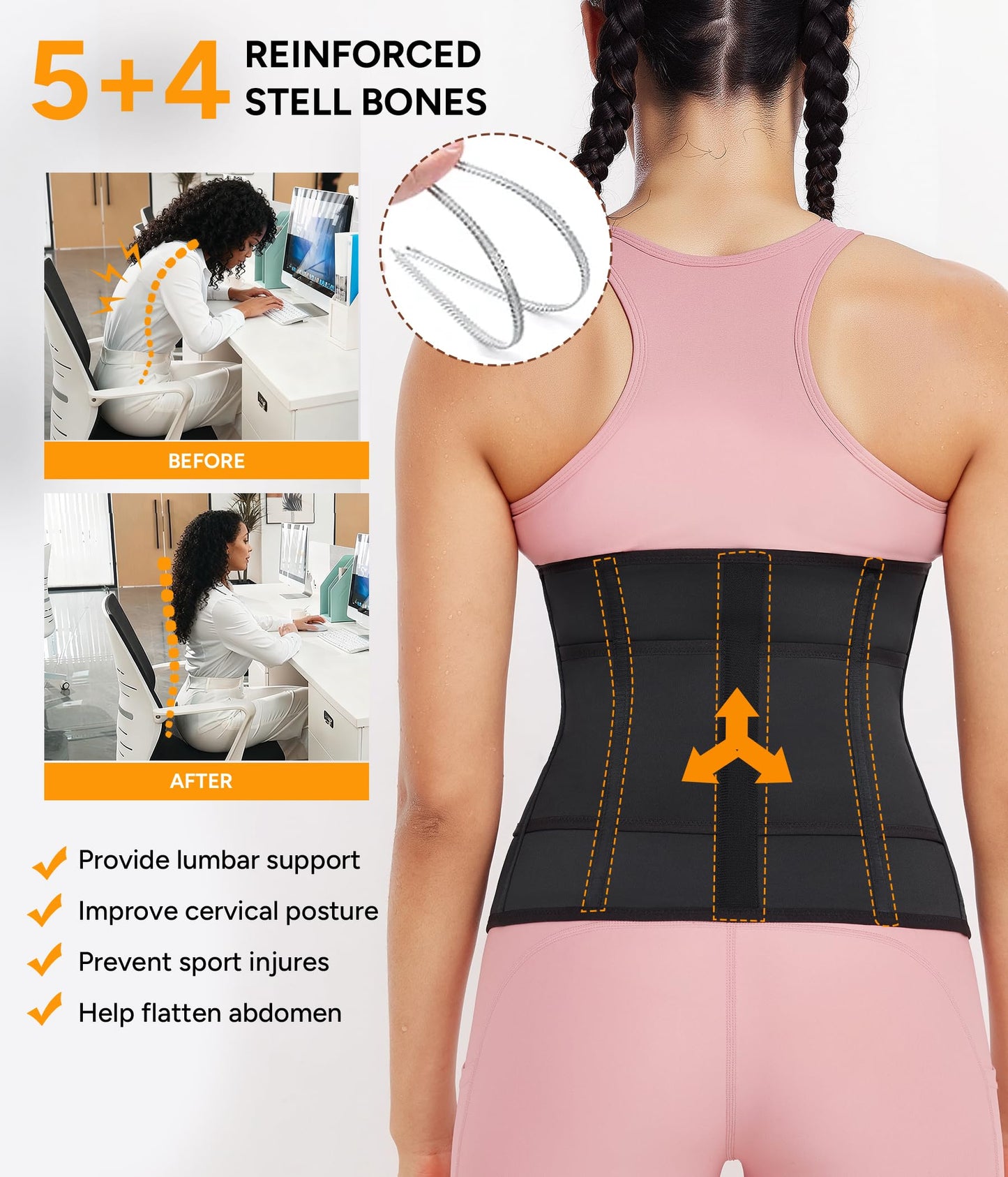 LEINIDINA Waist Trainer for Women Corset Shapewear Segmented Sweat Waist Trimmer for Women Workout Belt Black-silver
