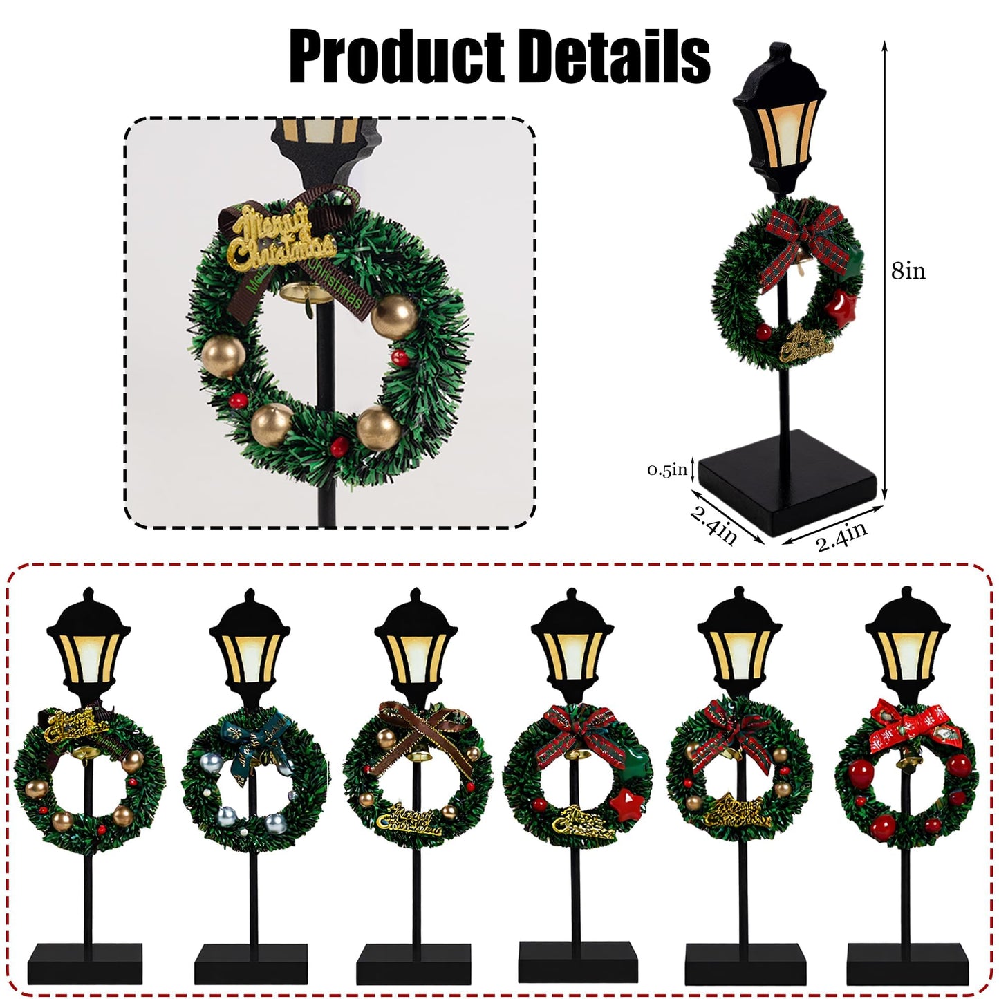 NEROSUN Christmas Table Decorations, 6Pcs Wreath and Lantern Standing Wooden Tabletop Decorations Signs, Merry Christmas Table Toppers for Xmas Home Winter Holiday Party Indoor Decor