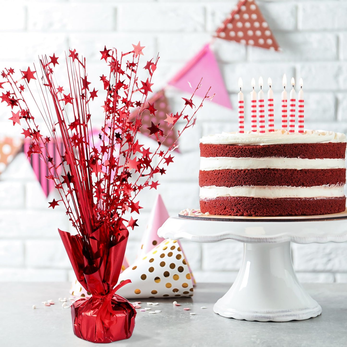 Crowye 3 Pieces Metallic Foil Spray Centerpiece Birthday Table Decoration Star Burst Centerpieces Graduation Table Decor for Birthday 2026 Party Holiday(Red)