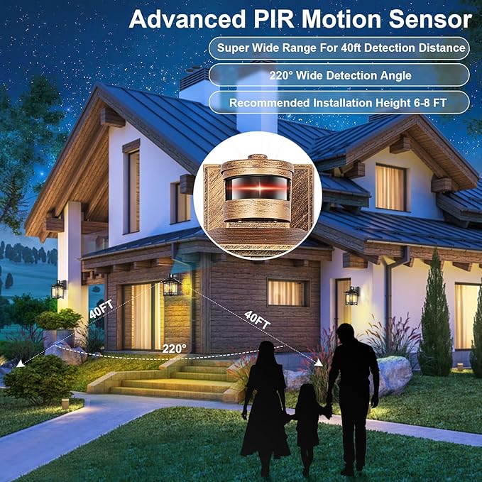 Brown Motion Sensor Outdoor Lights Wall Mount - Dusk to Dawn Exterior Light Fixture for Outside House Porch Patio Garage - Waterproof Lantern with Yard Front Motion Detector