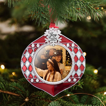 2025 Christmas Tree Ornaments 3 Piece Picture Frame Hanging Ornament Decorative Holiday Keepsake Gift Snowflake Pendant with 2” Photo Frame Insert for Picture of Pet (3 Piece Gift Set)