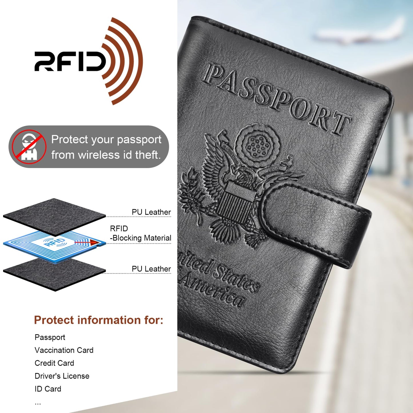 Herain Passport Holder for Travel Essentials, 2 Pcs Passport Cover Wallet Case Travel Gifts Women Men Family, RFID Passports Book Card Holders Travels Cruise Accessories Must Haves