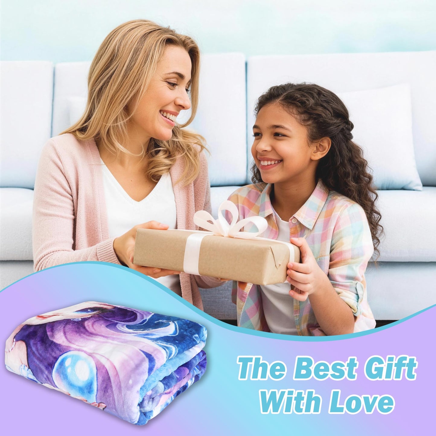 Softan Kids Throw Blanket for Girls & Boys, Warm Soft Toddler Fleece Blankets for Sofa Couch Bed， Cozy Fuzzy Plush Flannel Kids Throw Blanket for Daycare & School - 50x60In Blue Mermaid