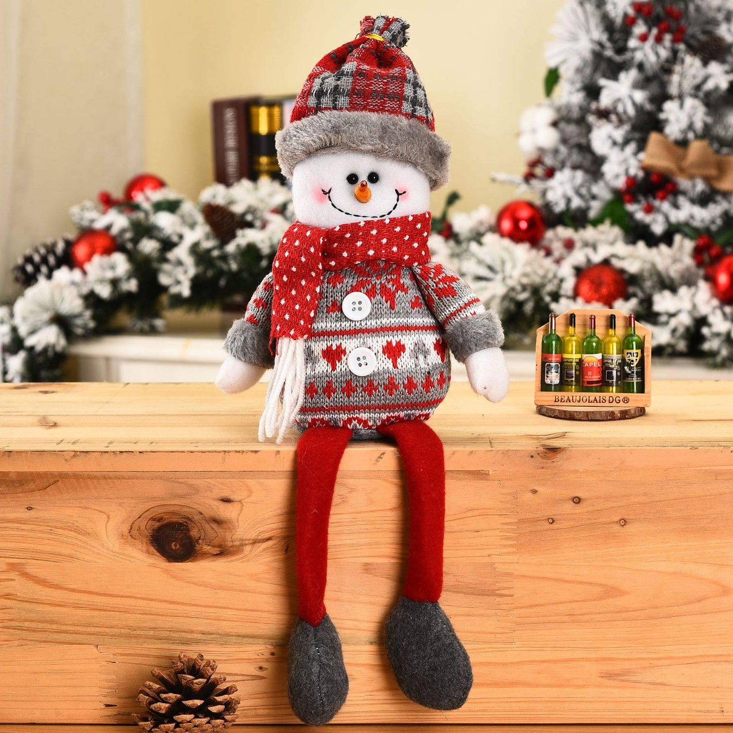 SIQITECHNO Christmas Decorations Long-Legged Santa Claus Elk Mouse Snowmen Sitting Hanging Plush Figurine Doll Ornaments for Home Window Table Fireplace Shelf Sitter Christmas Party Decoration Gifts
