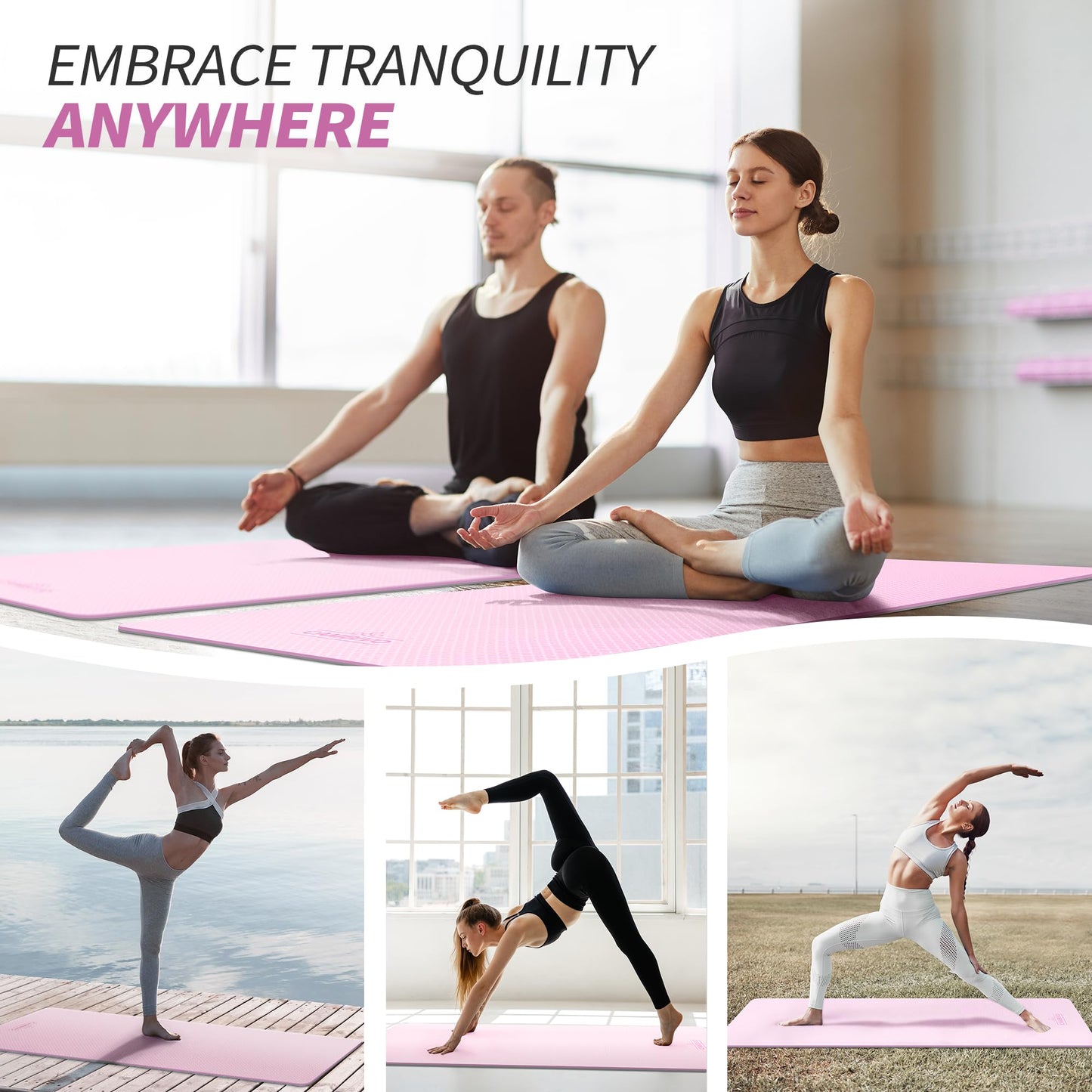 CAMBIVO Yoga Mat for Women Men Kids, 1/3 & 1/4 & 2/5 Inch Extra Thick Yoga Mat Non Slip, 72" x 24" TPE Yoga Mats, Workout Mat with Carrying Strap for Yoga, Pilates and Floor Exercises