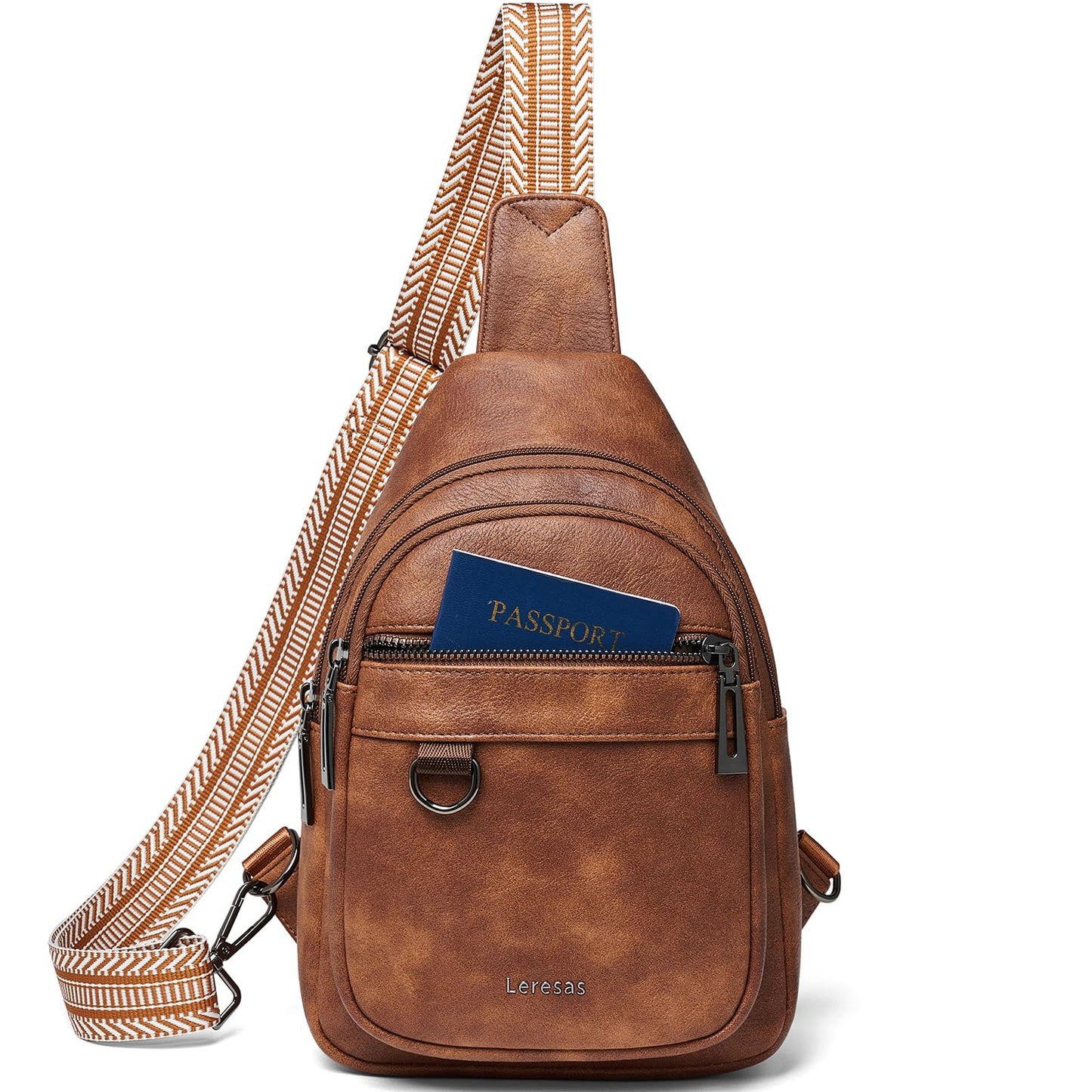 Leresas Sling Bag for Women Crossbody Bag Fanny Packs Cross Body Handbag Over the Shoulder Bag Trendy Gifts Vegan Leather Travel Purses Anti Theft Brown