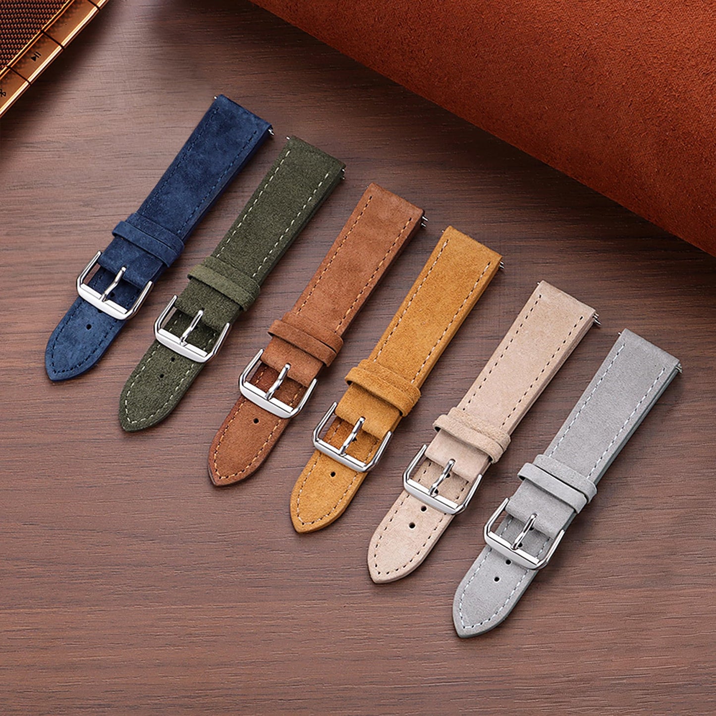 JUNGHELE Suede Leather watch bands for men and women, Quick Release leather watch strap with Silver Buckle watch leather strap, Grey 22mm watch band WBG0206
