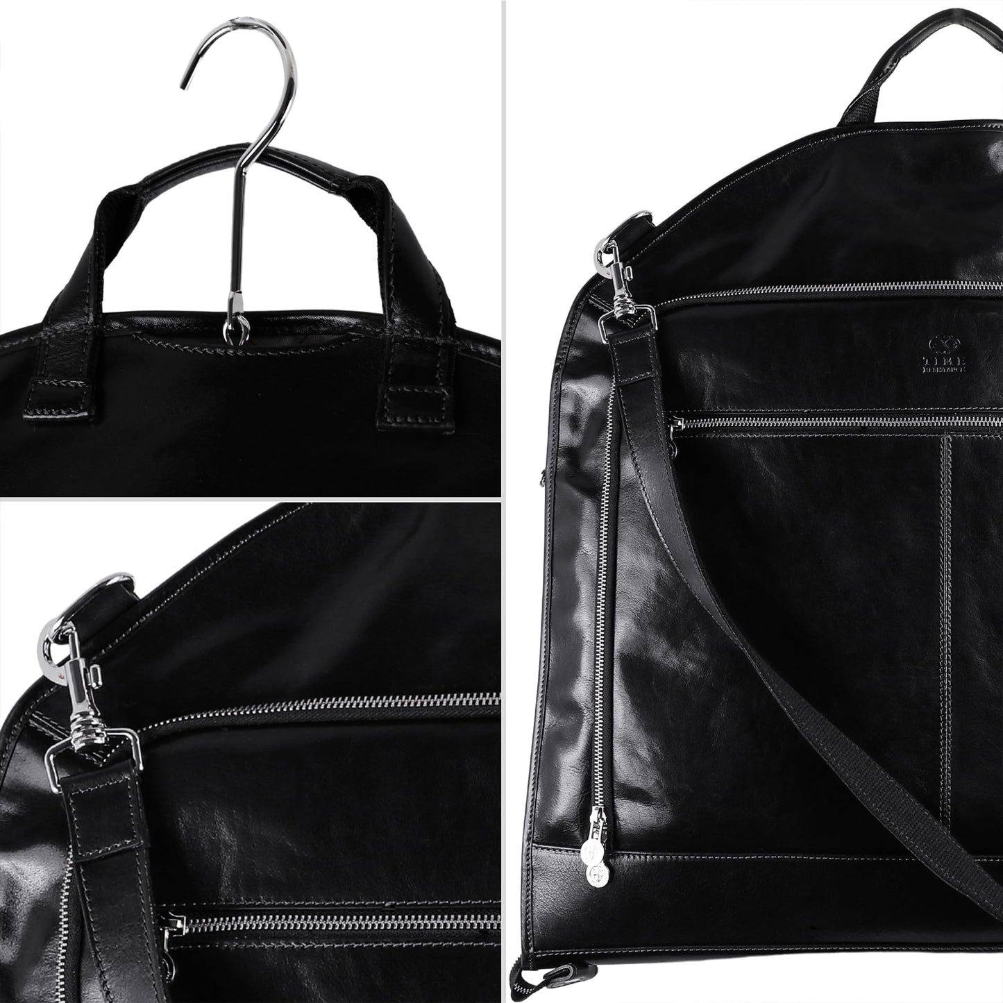 Time Resistance Leather Garment Bag - Slim Carry-On Suit Carrier for Dress Protection (Black)