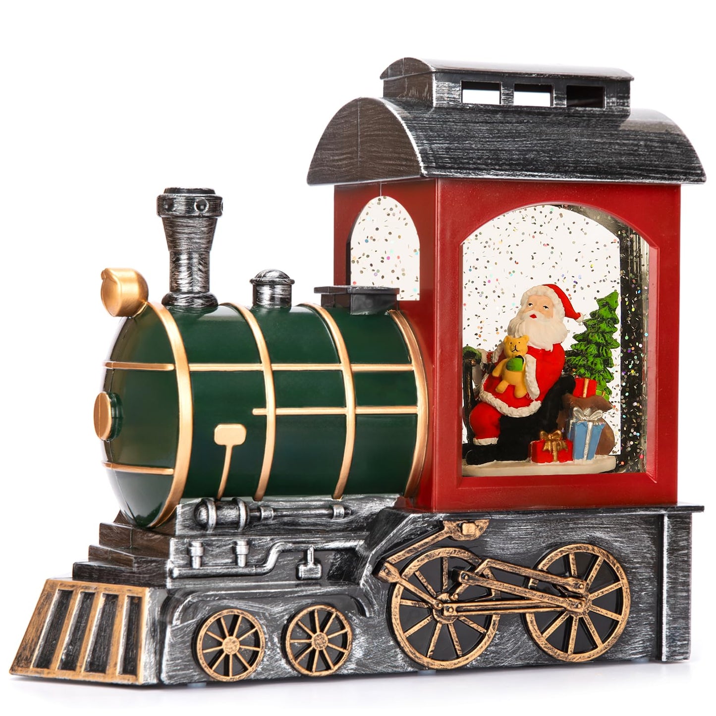 Santa Red Train Christmas Snow Globe Lantern-Glittering Light Up Musical Snow Globe Christmas Decorations, 6H Timer, USB & Battery Operated, Santa Indoor Home Décor