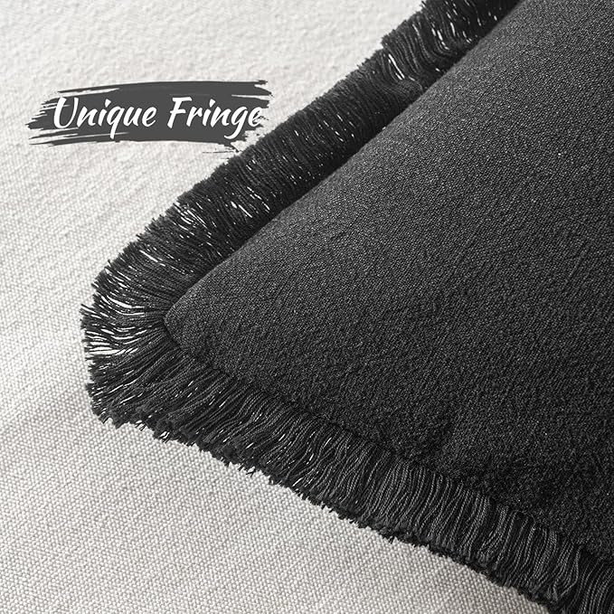 MIULEE Decorative Throw Pillow Covers Neutral Linen Fringe Throw Pillows Set of 2 Black Boho Farmhouse Cushion Covers with Tassels for Couch Sofa Bed Living Room Spring Home Decor 18x18 Inch
