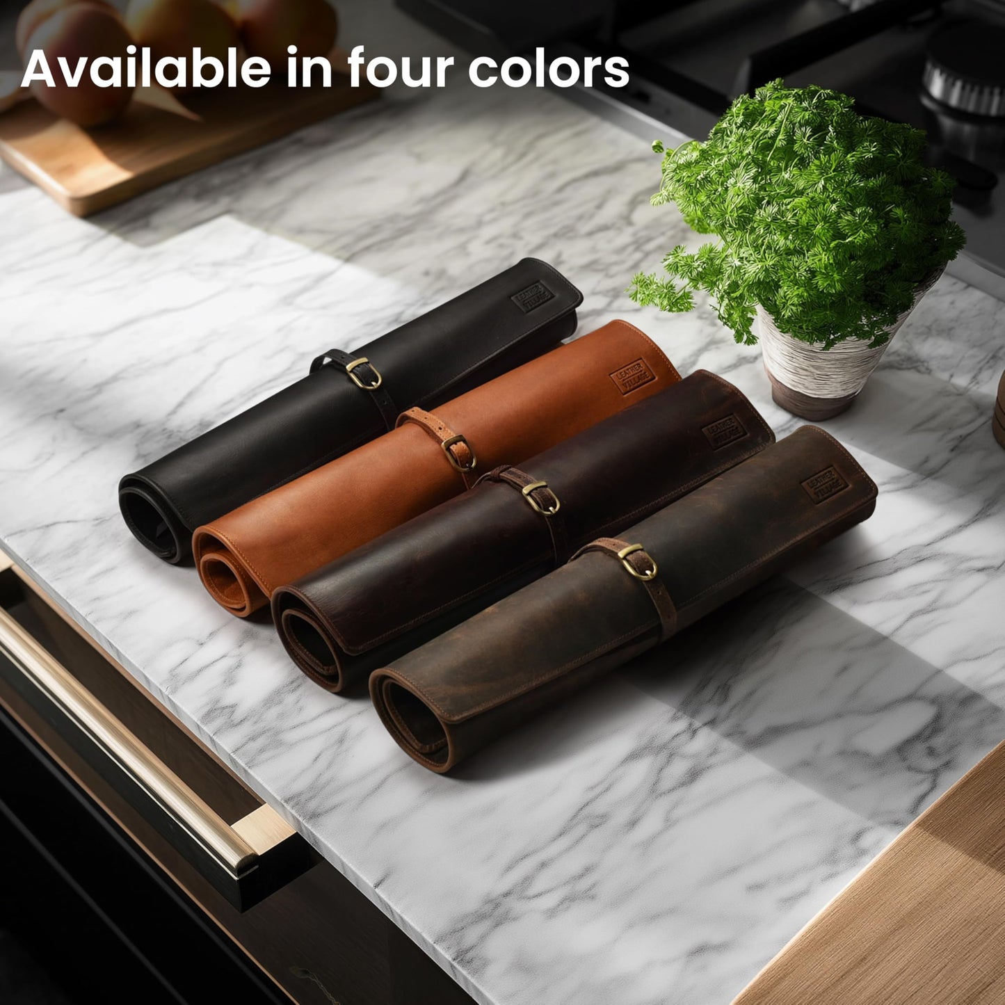 LEATHER VILLAGE Genuine Leather Knife Roll Bag – Professional Chef Carrying Case, Durable Sheath Holder, Cooks & Culinary Tools Organizer, Portable Travel Storage with 4 Slots & Zipper - Cherry