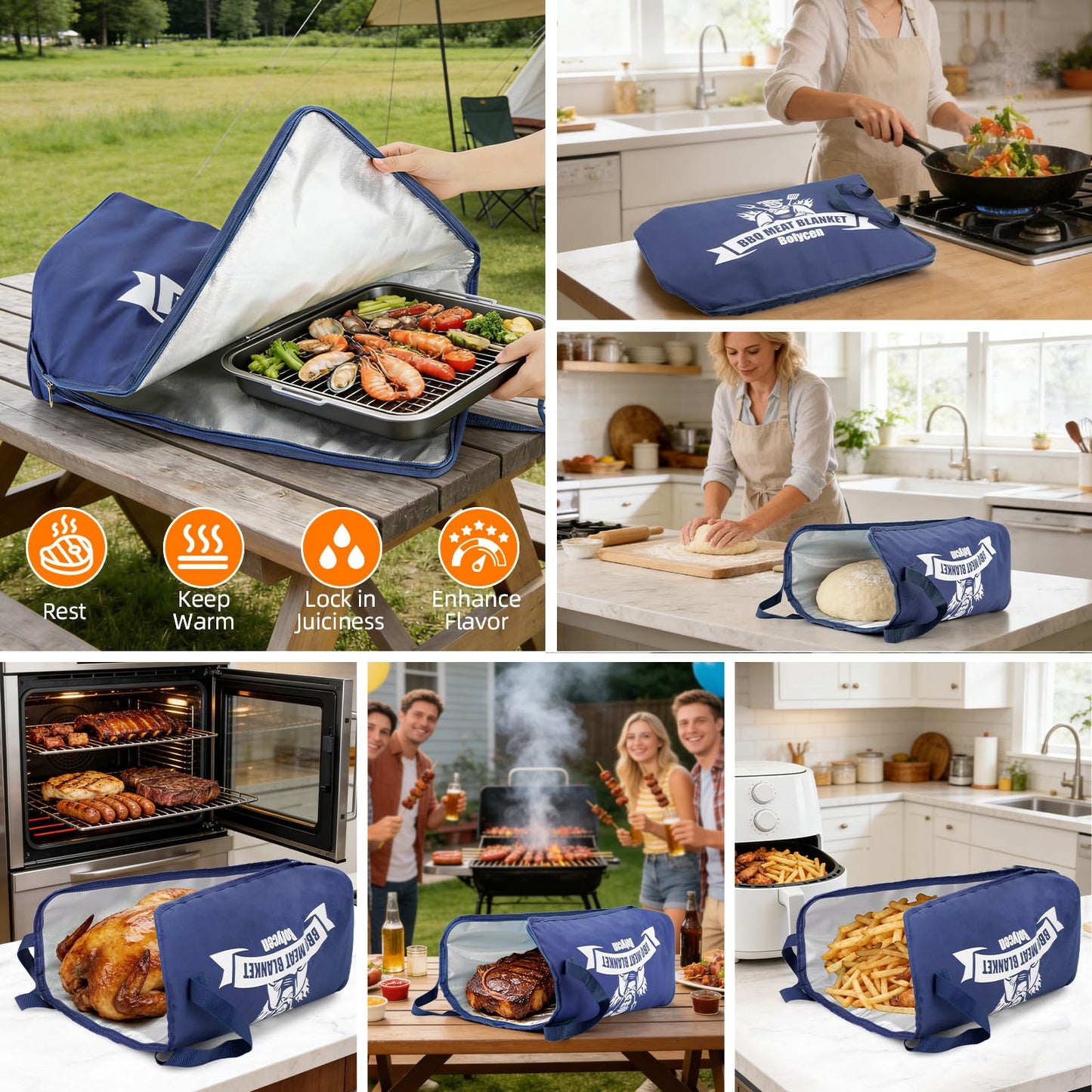 Upgraded Insulated BBQ Blanket for Resting Meat-BBQ Smoker Accessories Gifts for Men Dad Husband-Air Fryer/Kitchen/Camping/Baking/Party Essential-Bag for Brisket/Steak/Pork Shoulder/Turkey (21inch)