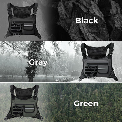 Muserise Outdoor Chest Bag For Men, EDC Chest Pack With Built-In Phone Holder, Lightweight Chest Rig Pouch (Black New)