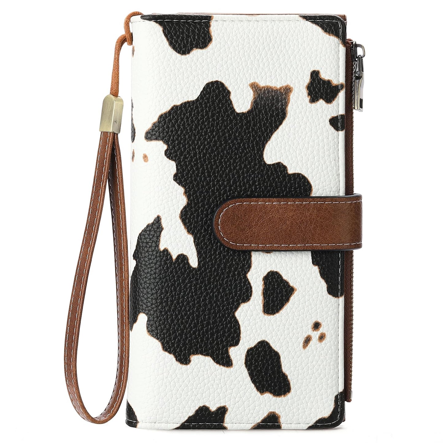 GOIACII Wallet for Women Large Wristlet Purse Trifold Clutch Cow Print