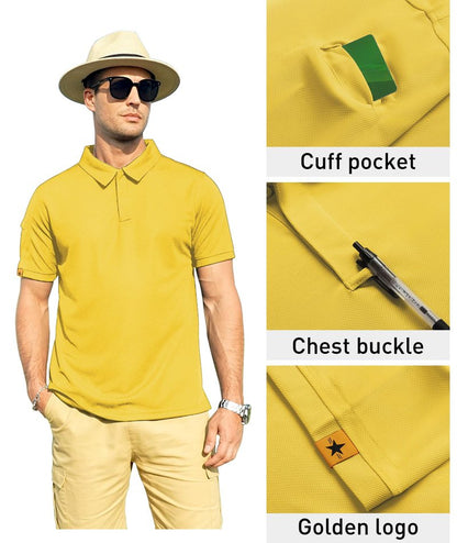 ZITY Mens Polo Shirt Short Sleeve Sports Tactical T-Shirt Athletic Golf Polos Daily Casual Stylish Collared Shirts for Men Pale Yellow Medium