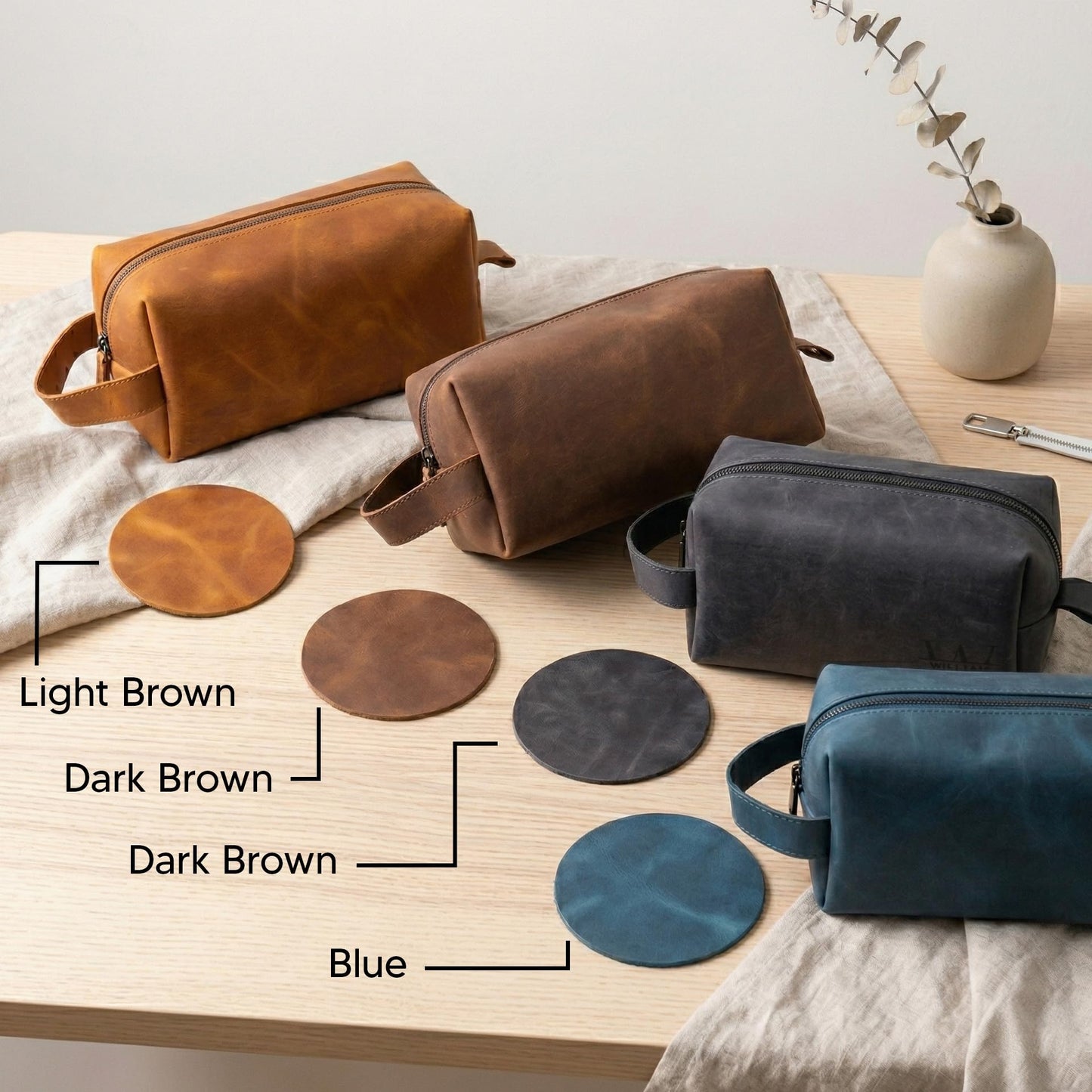 Motiwear Custom Leather Toiletry Bag for Men Personalized Dopp Kit Travel Grooming Organizer Gift for Him Stylish - Dark Brown